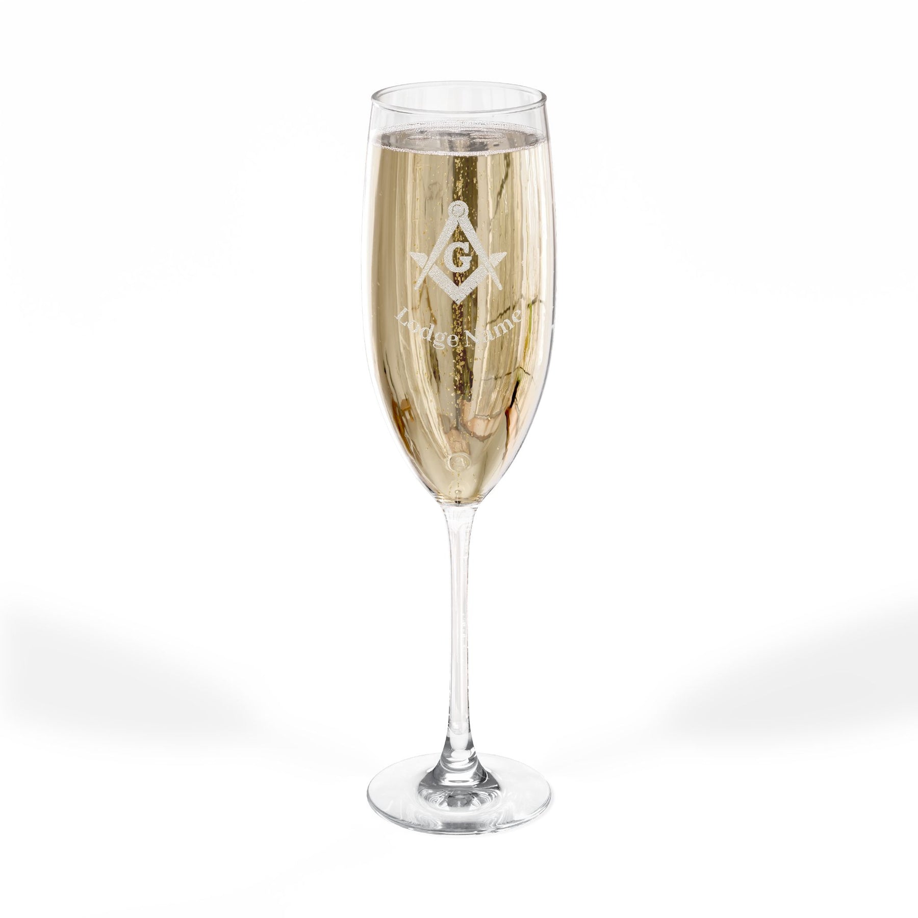 Master Mason Blue Lodge Champagne Flute - Square & Compass G with Personalization