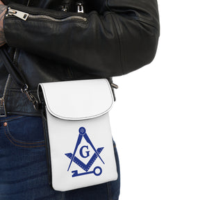 International Masons Cell Phone Wallet - White & Blue Microfiber Leather - Bricks Masons