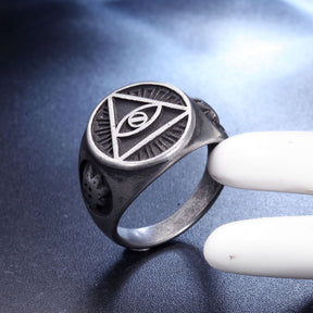 Eye Of Providence Ring - Stainless Steel In Vintage Stone Color - Bricks Masons