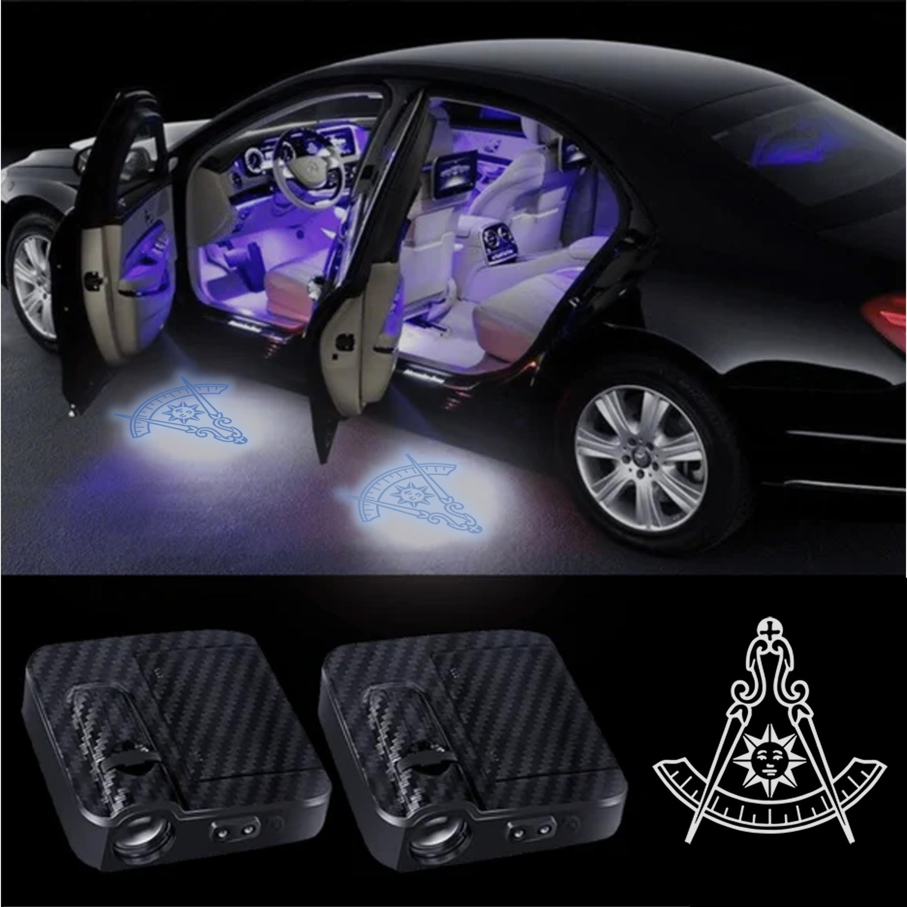 Past Master Blue Lodge Car Door Light Projector - Customizable Wireless LED Compass & Quadrant - Bricks Masons