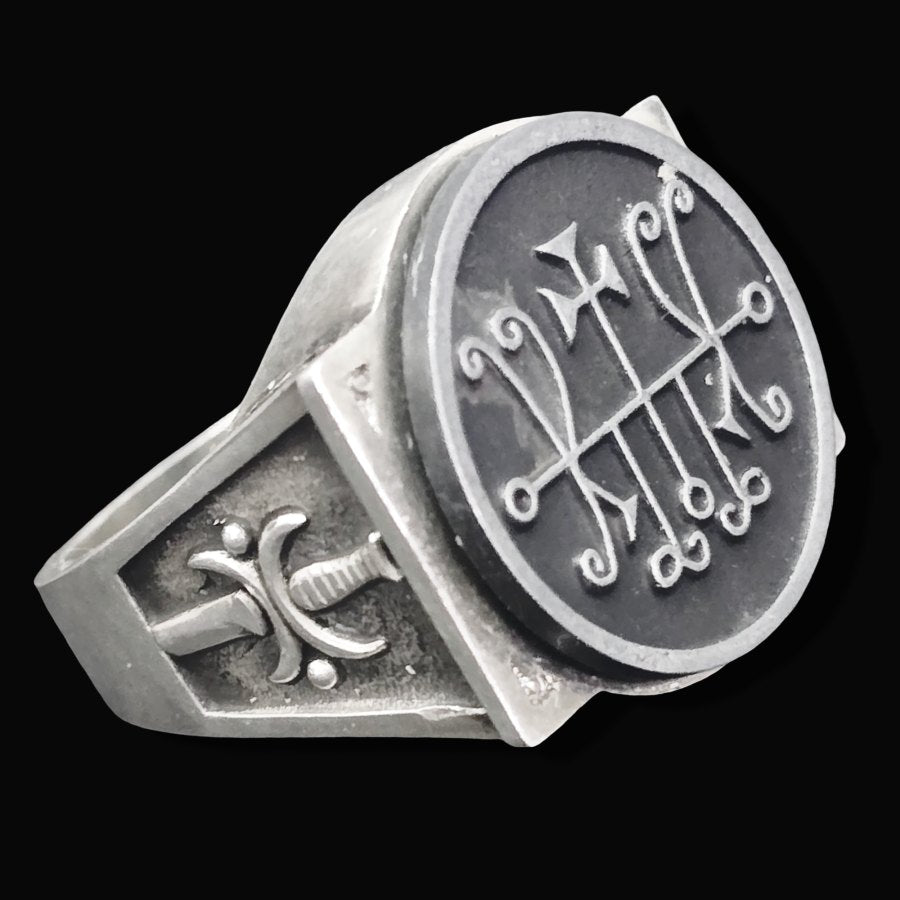 Demon Ring 35 MARQUIS MARCHOSIAS 72 Demons Lesser Key of Solomon Goetia In Silver 2.2 cm x 1.8 cm 18 Gr Art 1813 - Bricks Masons