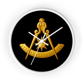 Past Master Blue Lodge Clock - Compass Sun & Quadrant Symbol with Wooden Frame - Bricks Masons