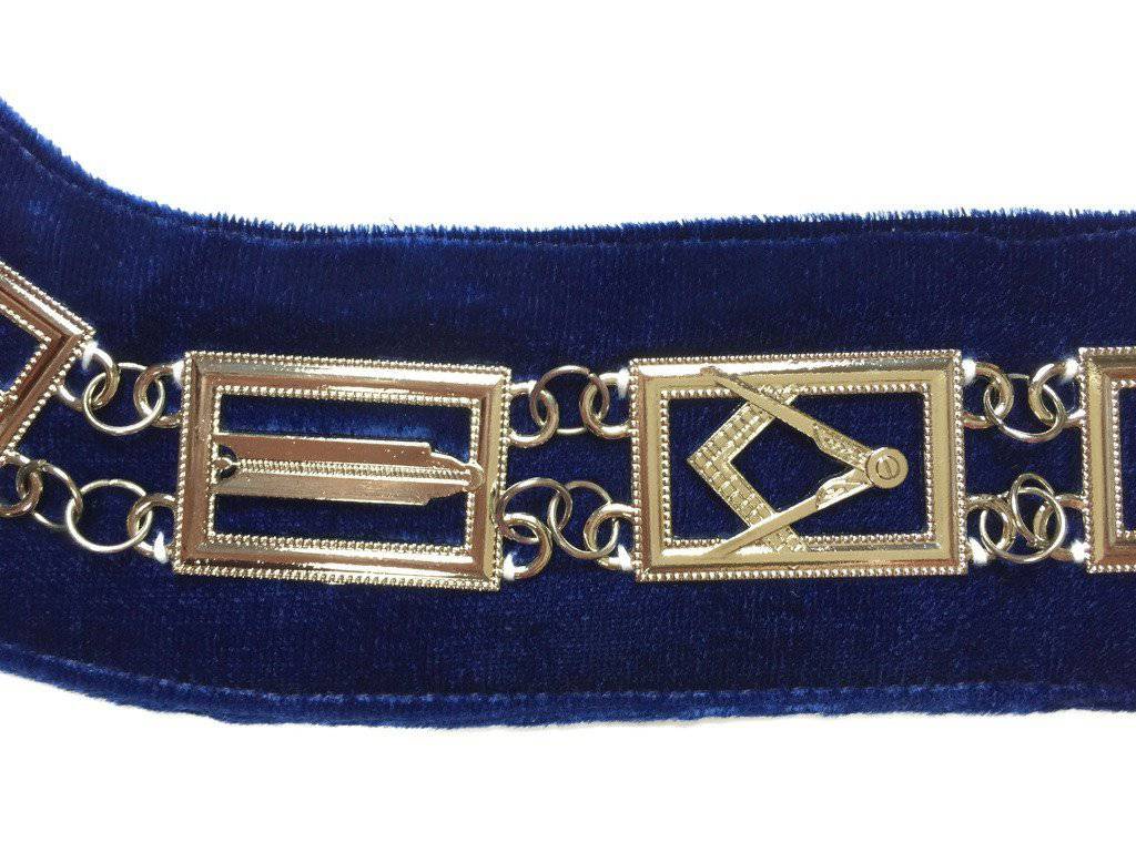 Blue Lodge Chain Collar - Gold Plated on Blue Velvet