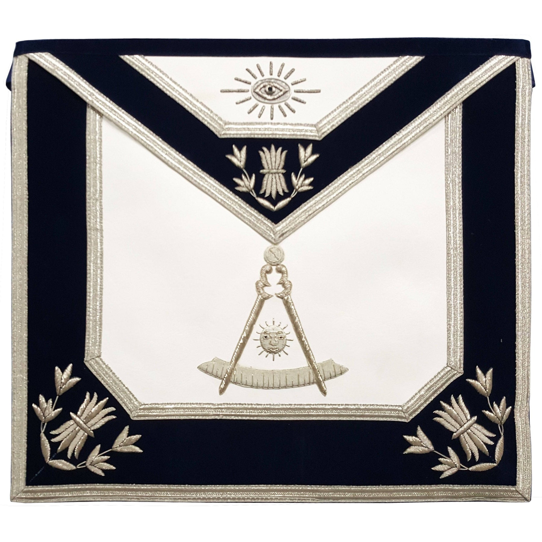 Past Master Blue Lodge Apron - Silver Bullion Hand Embroidered