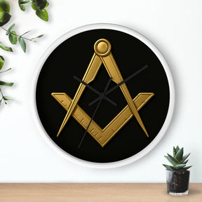 Master Mason Blue Lodge Clock - Classic Square & Compass on Wood Frame - Bricks Masons