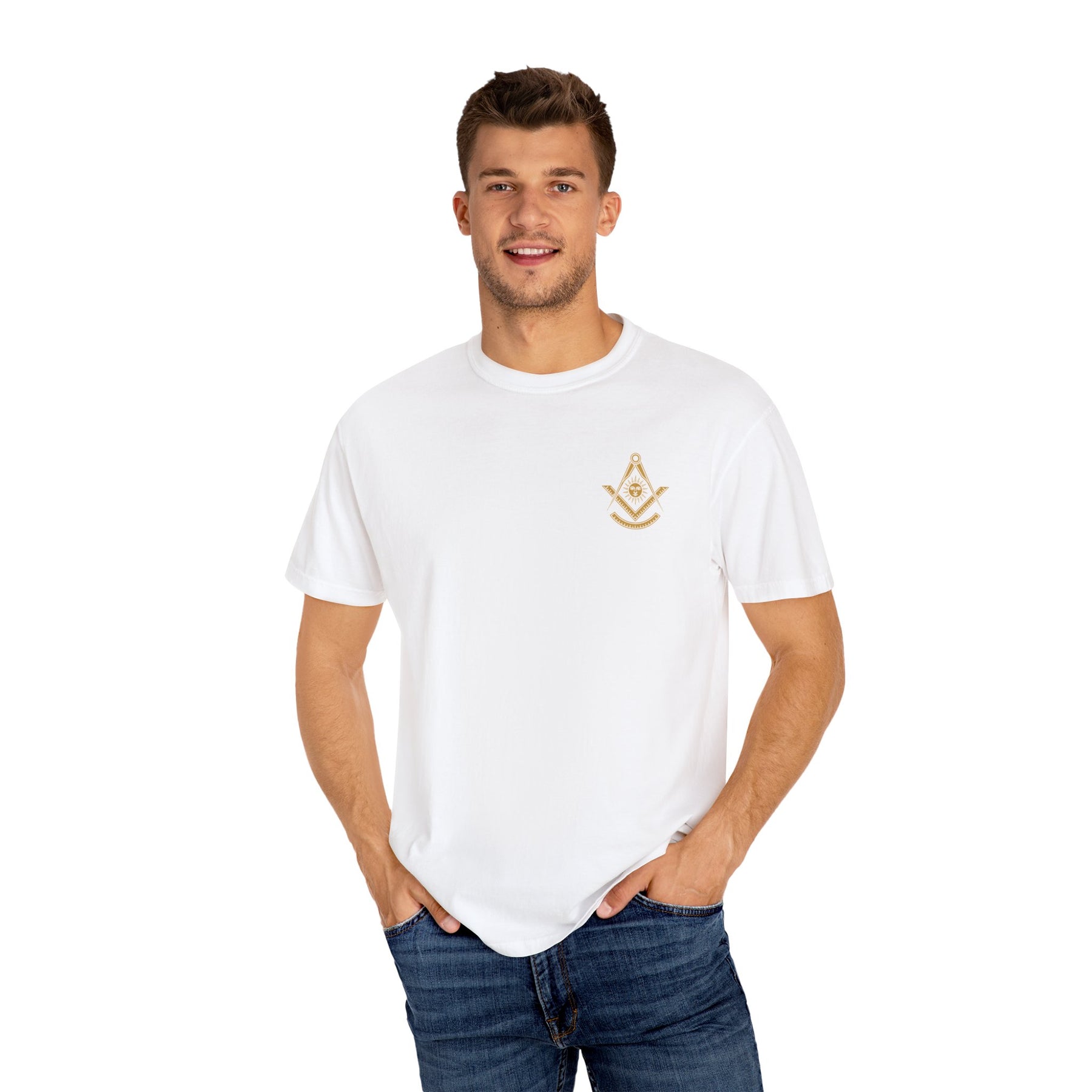 Past Master Blue Lodge T-Shirt - Garment-Dyed Square & Compass, Quadrant - Bricks Masons