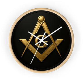 Master Mason Blue Lodge Clock - S&C with G Design on Wood Frame - Bricks Masons