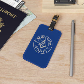 Master Mason Blue Lodge Luggage Tag - Blue Mason in Transit Black Leather Strap - Bricks Masons