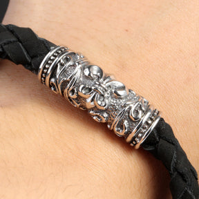 Knights Templar Commandery Bracelet - Silver & Black Leather Bracelet With Magnetic Buckle - Bricks Masons