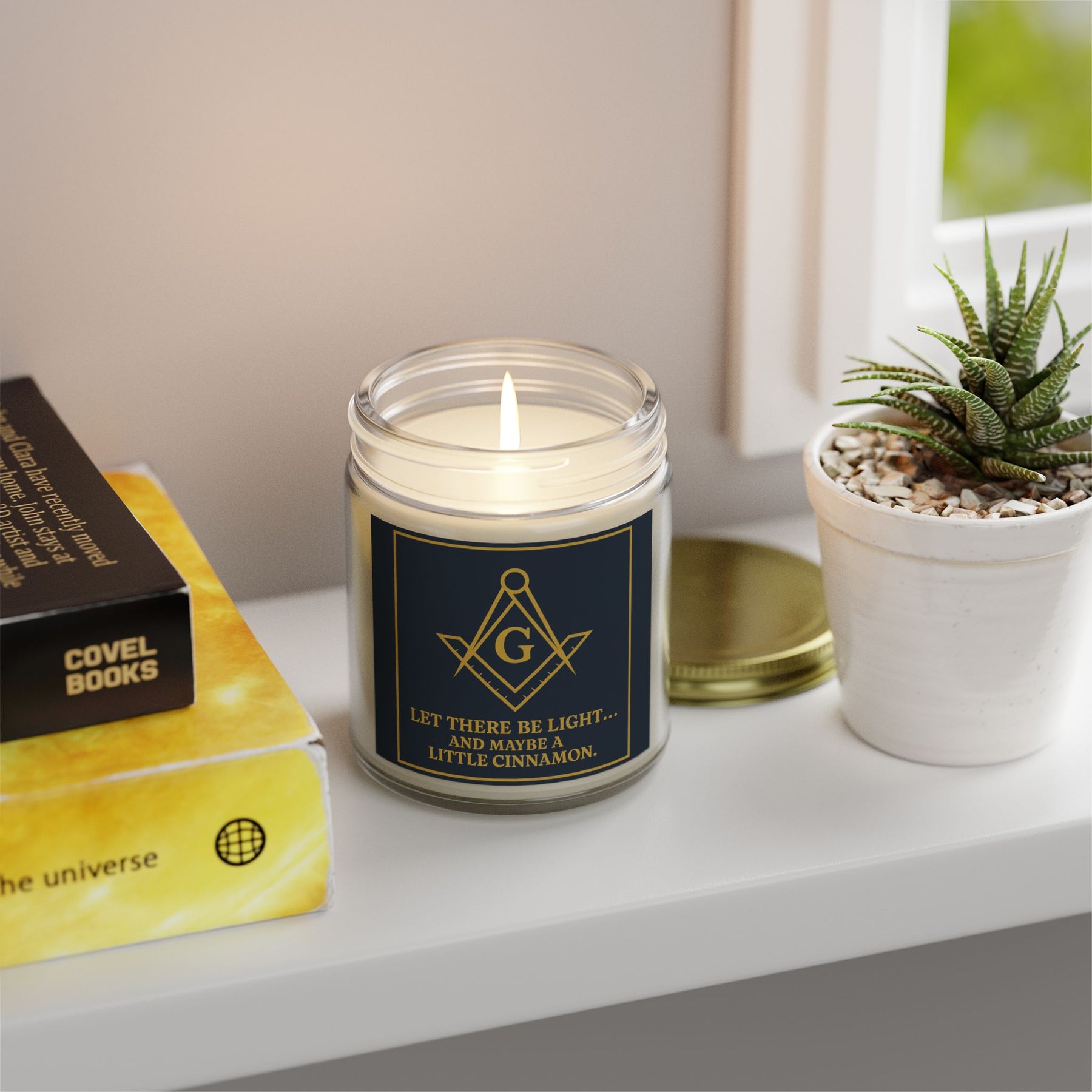 Master Mason Blue Lodge Candle - Let There Be Light Scented Coconut Apricot Wax - Bricks Masons