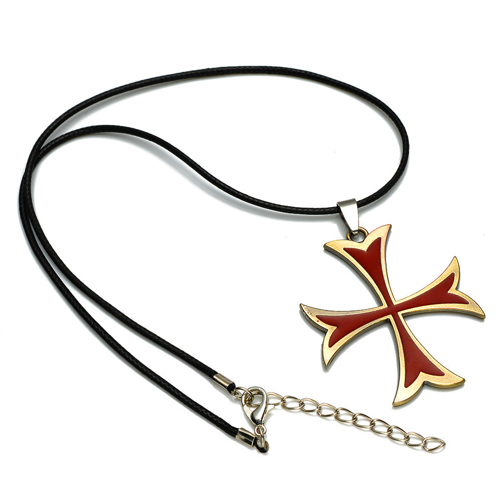 Knights Templar Commandery Necklace - Red & Gold Cross-Shaped Pendant - Bricks Masons