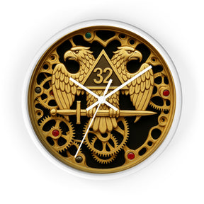 32nd Degree Scottish Rite Clock - Double Headed Eagle with Open Gear - Bricks Masons