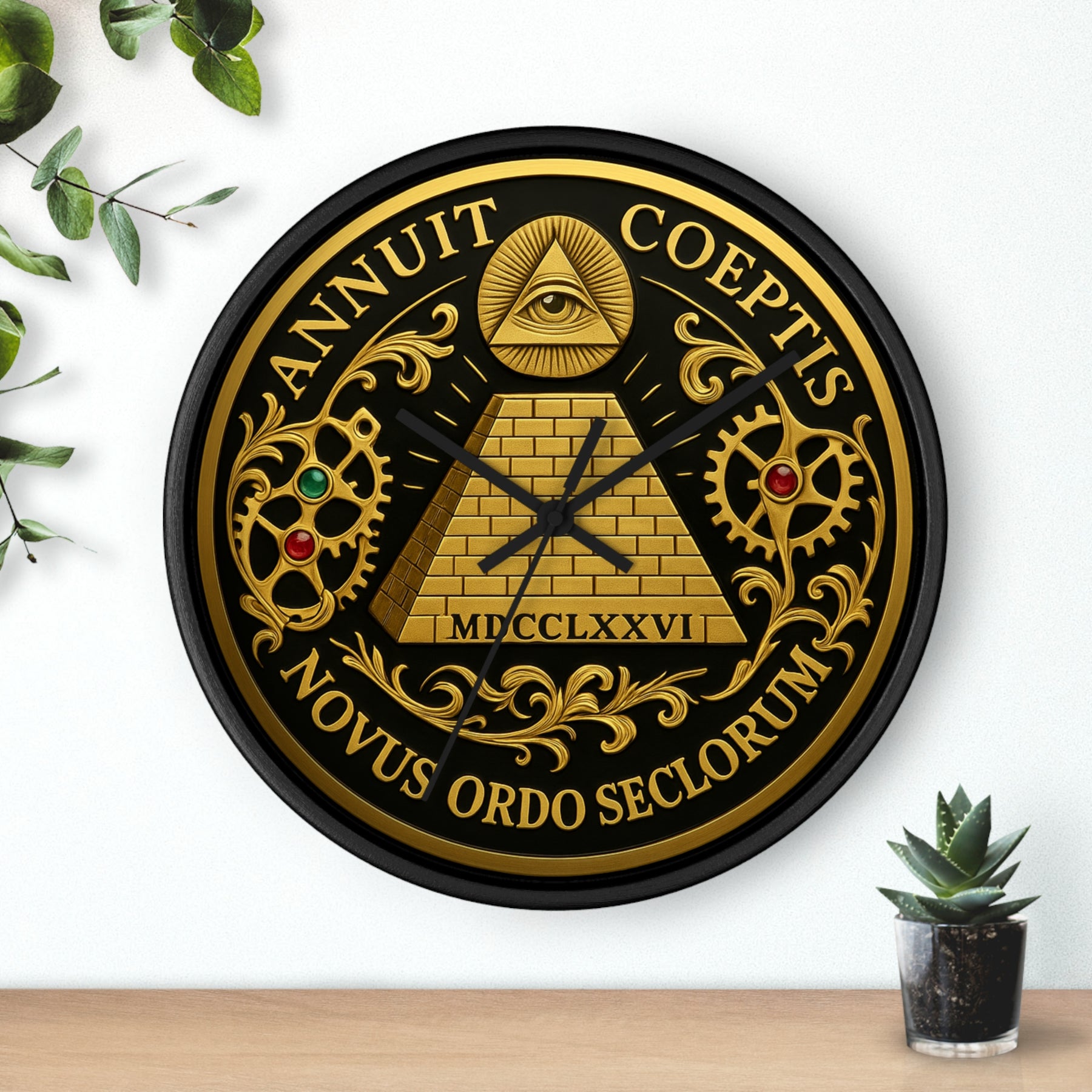 Eye of Providence Clock - Pyramid and All Seeing Eye with Latin Motto - Bricks Masons
