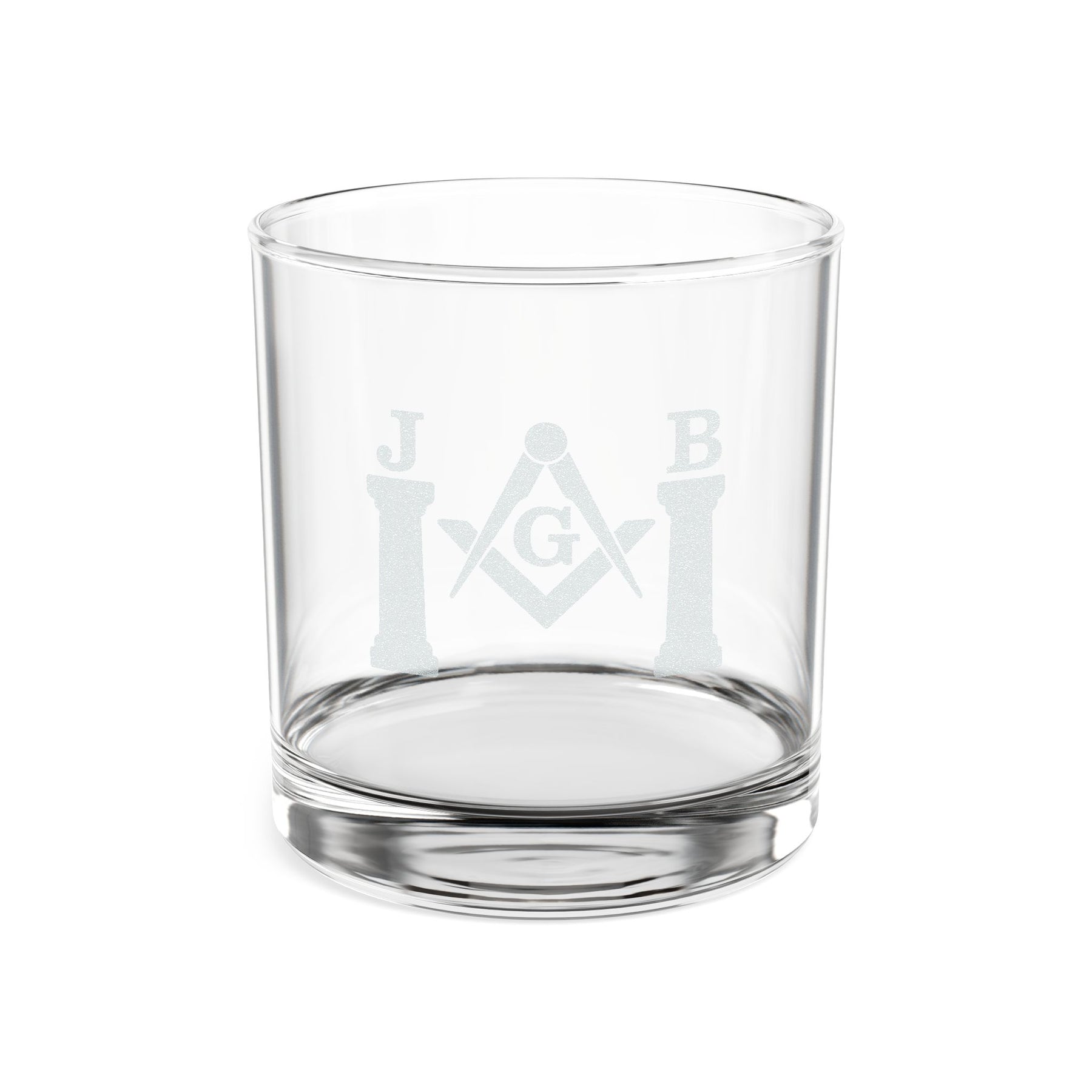 Master Mason Blue Lodge Whiskey Glass - Square & Compasses with Twin J&B Pillars - Bricks Masons