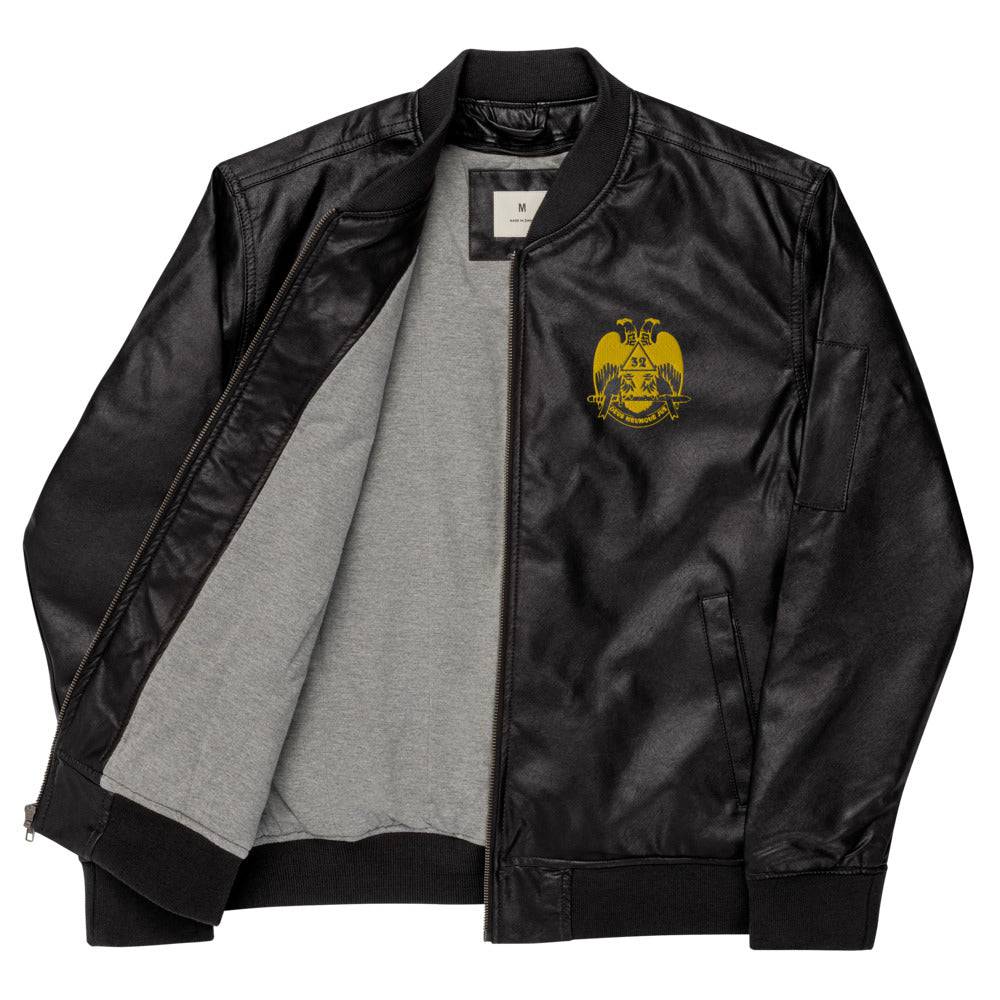32nd Degree Scottish Rite Jacket - Wings Down Leather Golden Embroidery - Bricks Masons