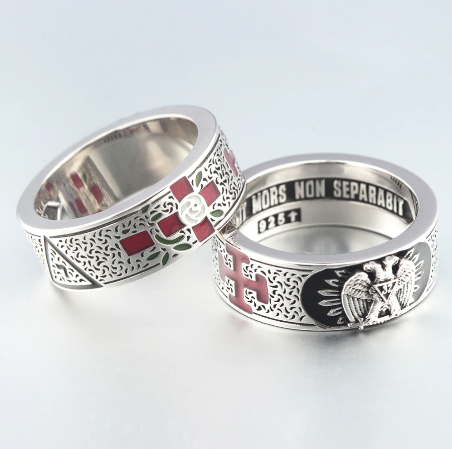 32nd Degree Scottish Rite Ring - 925 Sterling Silver/ 14k Real Gold Eagle - Bricks Masons