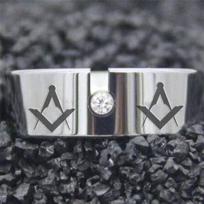 Master Mason Blue Lodge Ring - Silver Pipe With CZ Stone