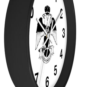 33rd Degree Scottish Rite Clock - Wings Down Wooden Frame - Bricks Masons