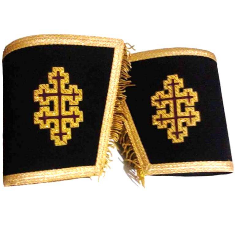 33rd Degree Scottish Rite Cuff - Black with Cross Bullion Embroidery with Fringe - Bricks Masons