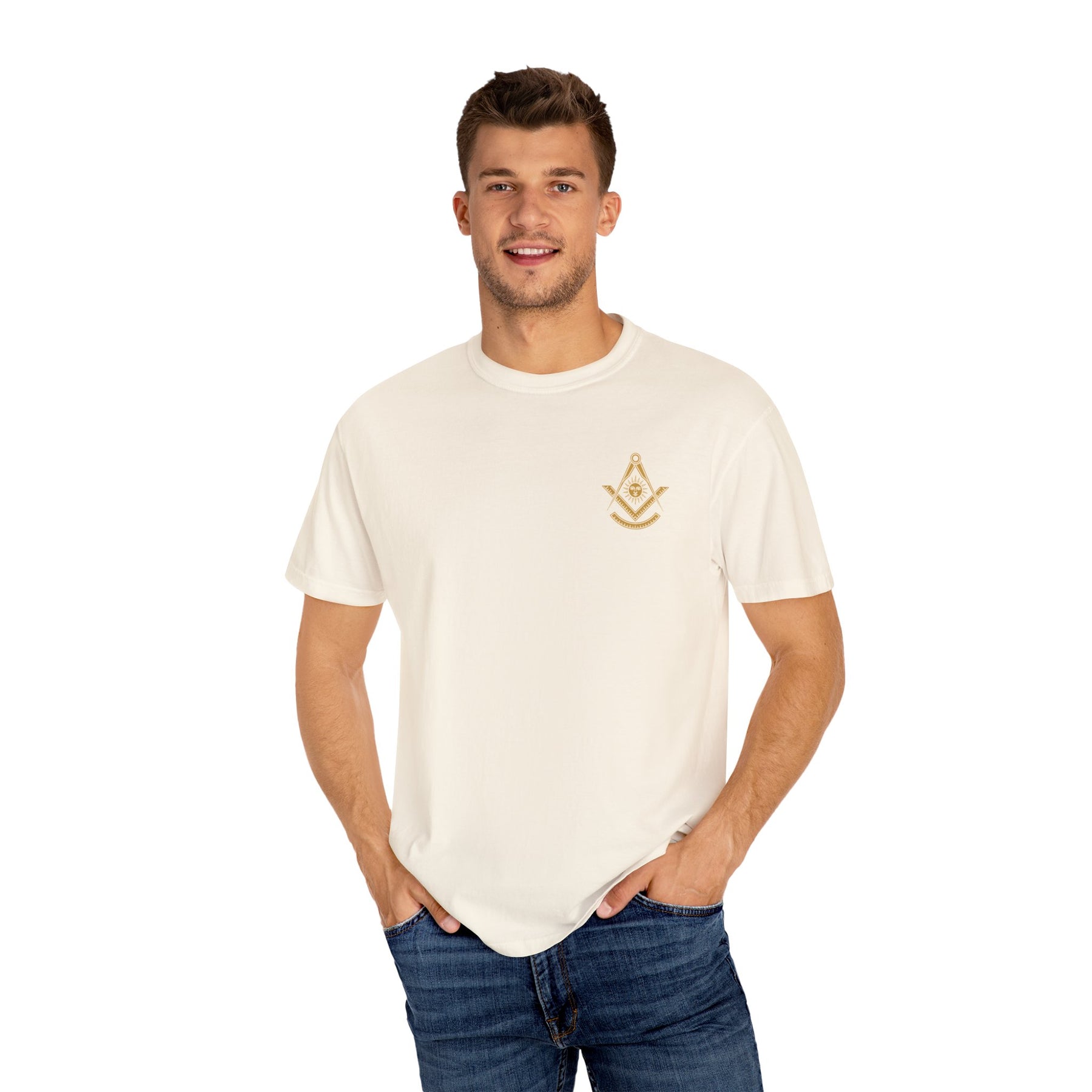 Past Master Blue Lodge T-Shirt - Garment-Dyed Square & Compass, Quadrant - Bricks Masons