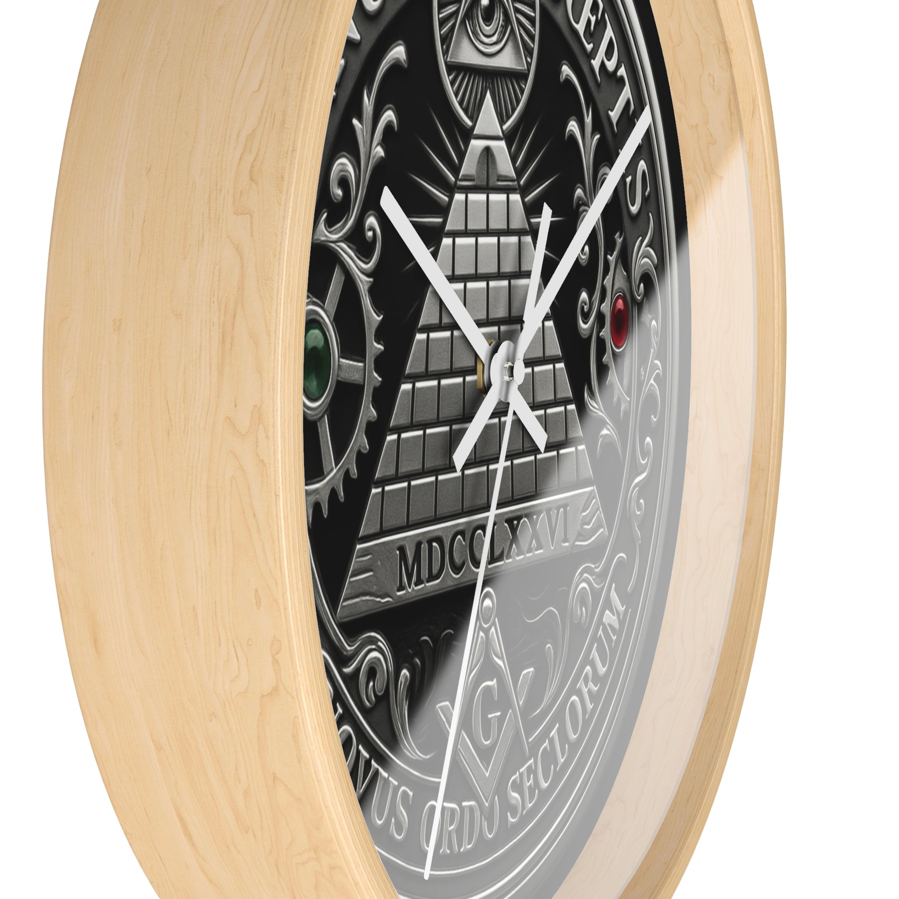 Master Mason Blue Lodge Clock - S&C with Pyramid & All Seeing Eye Latin Motto - Bricks Masons