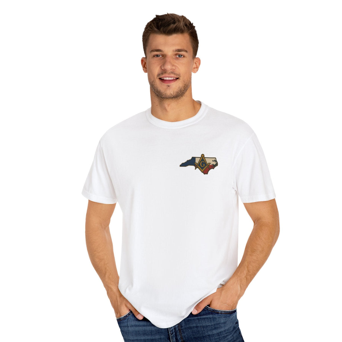 Master Mason Blue Lodge T-Shirt - Garment-Dyed North Carolina Mason - Bricks Masons