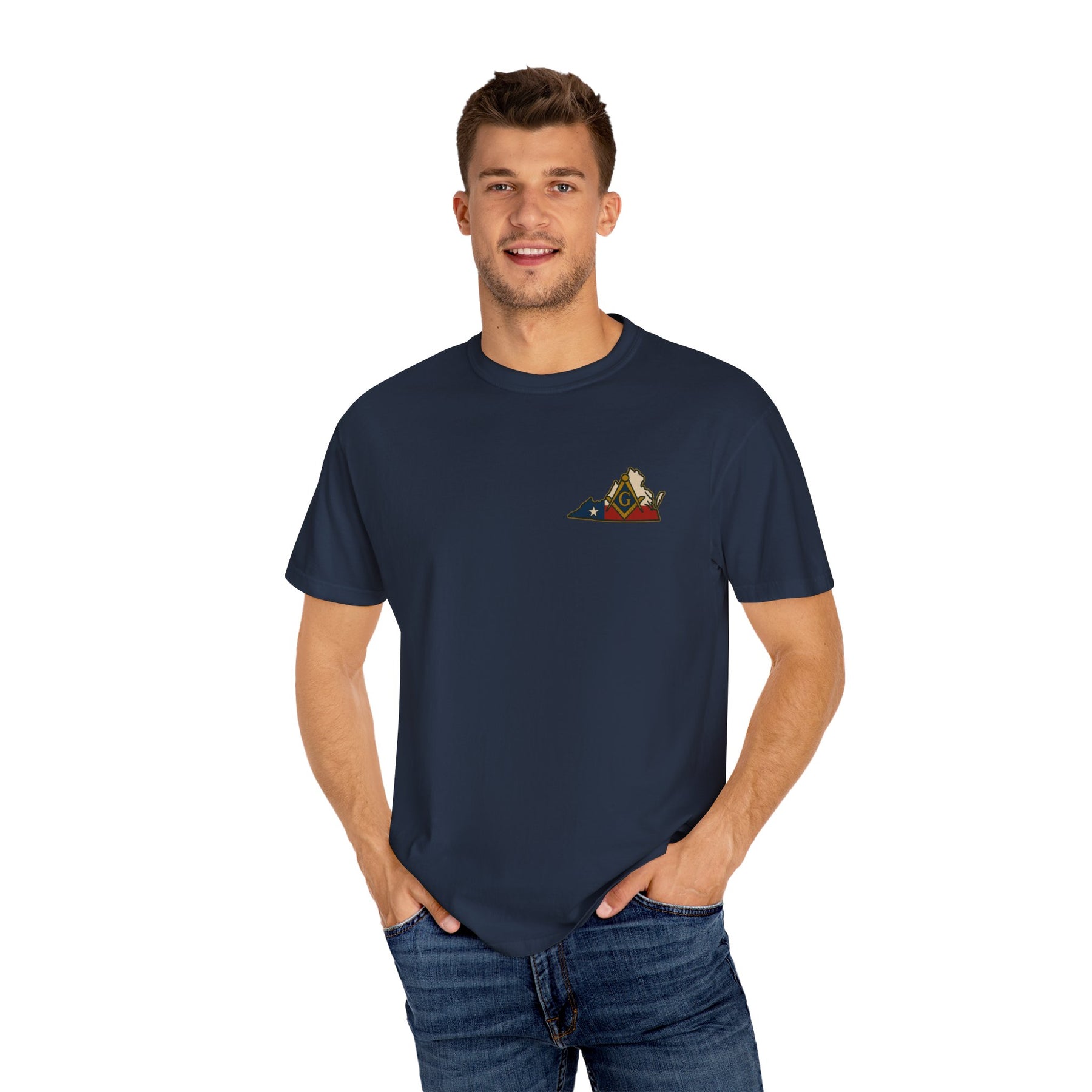 Master Mason Blue Lodge T-Shirt - Garment-Dyed Virginia Mason - Bricks Masons