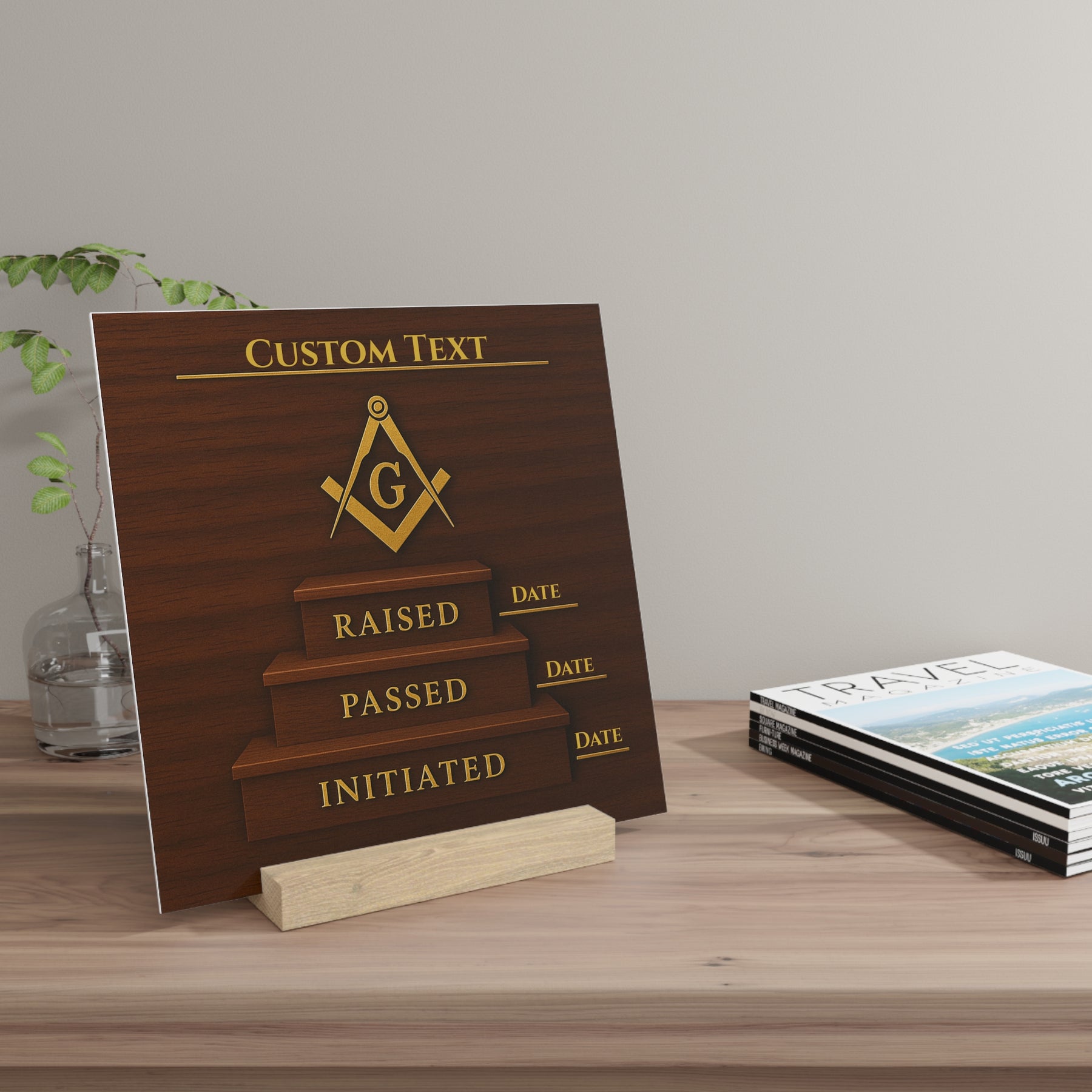 Master Mason Blue Lodge Plaque - S&C G on Milestone steps with Customization - Bricks Masons