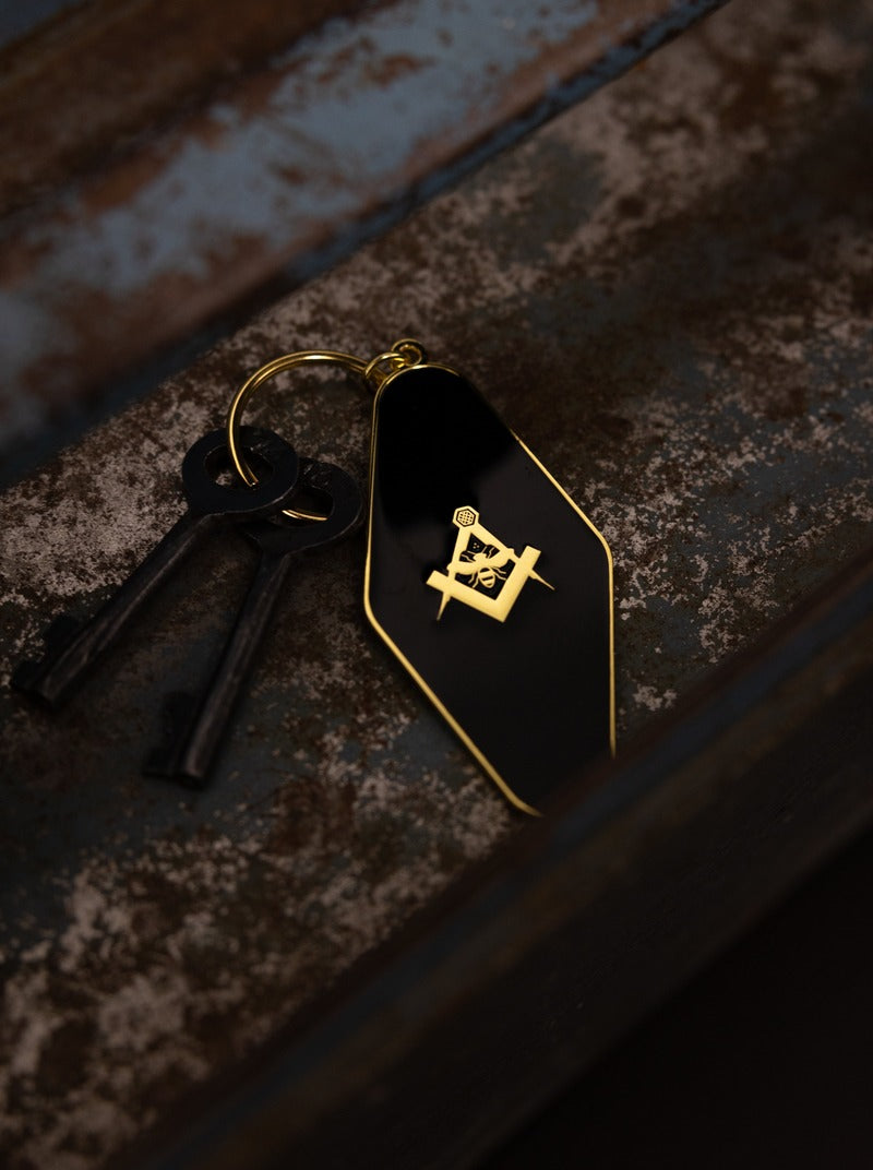 Master Mason Blue Lodge Keychain - Gold Square & Compass & Bee - Bricks Masons