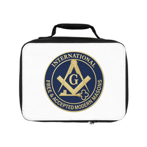 International Masons Lunch Bag - Blue & White Fully Insulated Zipper Closure - Bricks Masons