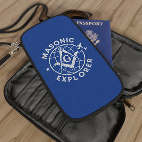 Master Mason Blue Lodge Passport Wallet - Blue Masonic Explorer With Shoulder & Wrist Strap - Bricks Masons