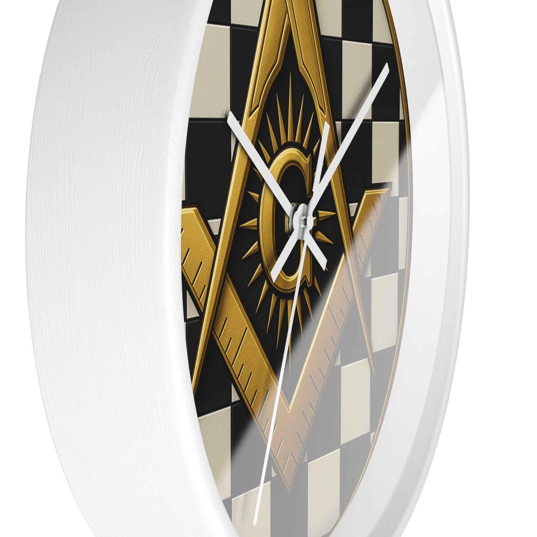 Master Mason Blue Lodge Clock - G and Square & Compass Checkered Dial - Bricks Masons