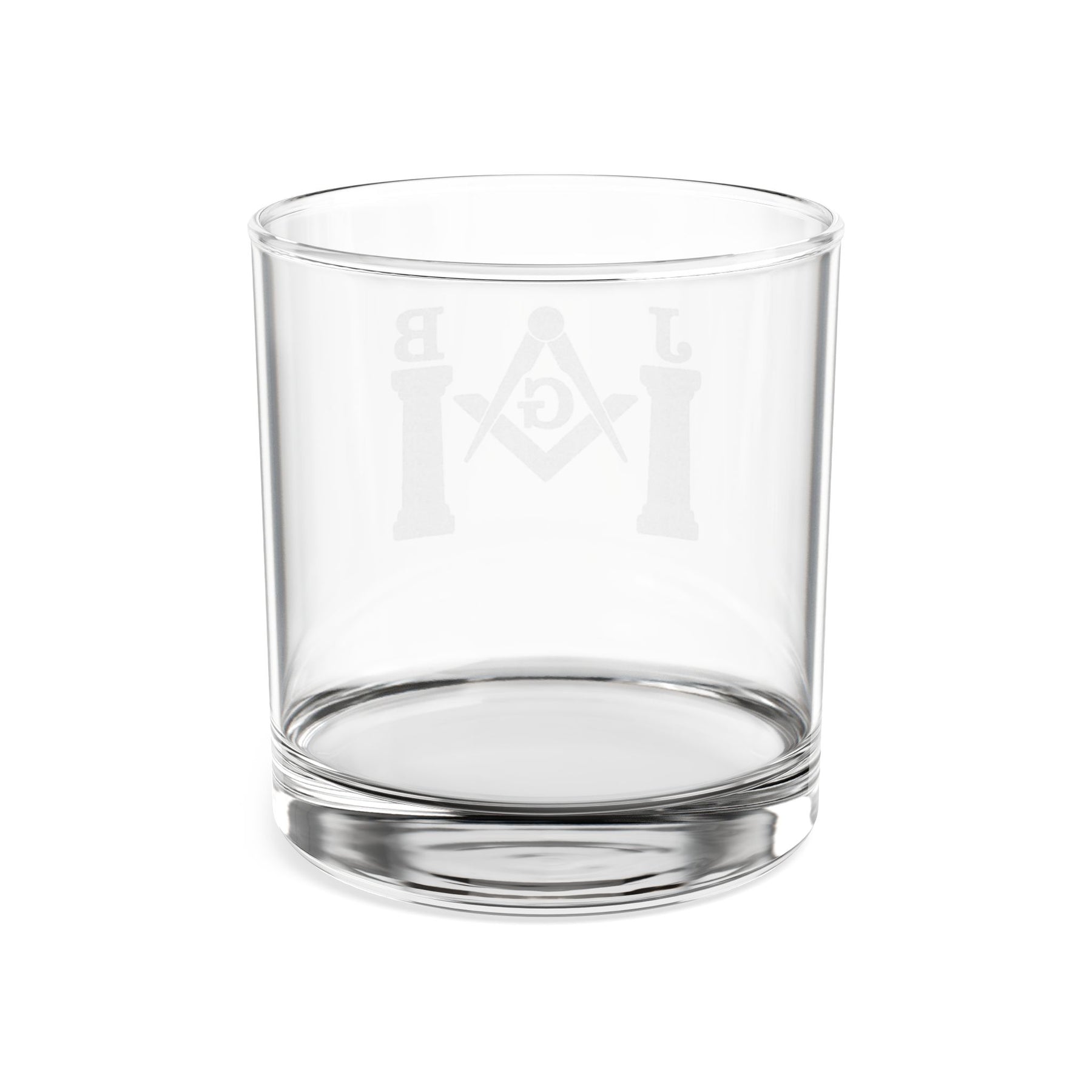 Master Mason Blue Lodge Whiskey Glass - Square & Compasses with Twin J&B Pillars - Bricks Masons
