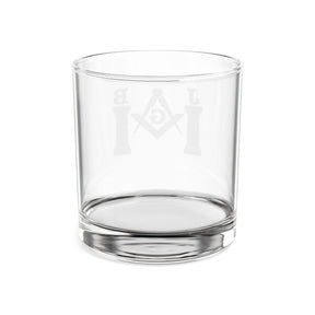 Master Mason Blue Lodge Whiskey Glass - Square & Compasses with Twin J&B Pillars - Bricks Masons