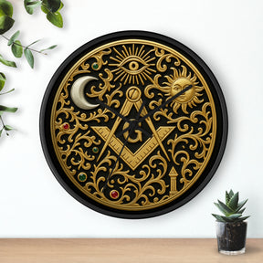 Master Mason Blue Lodge Clock - S&C G with Sun Moon & Eye with Golden Ornates - Bricks Masons