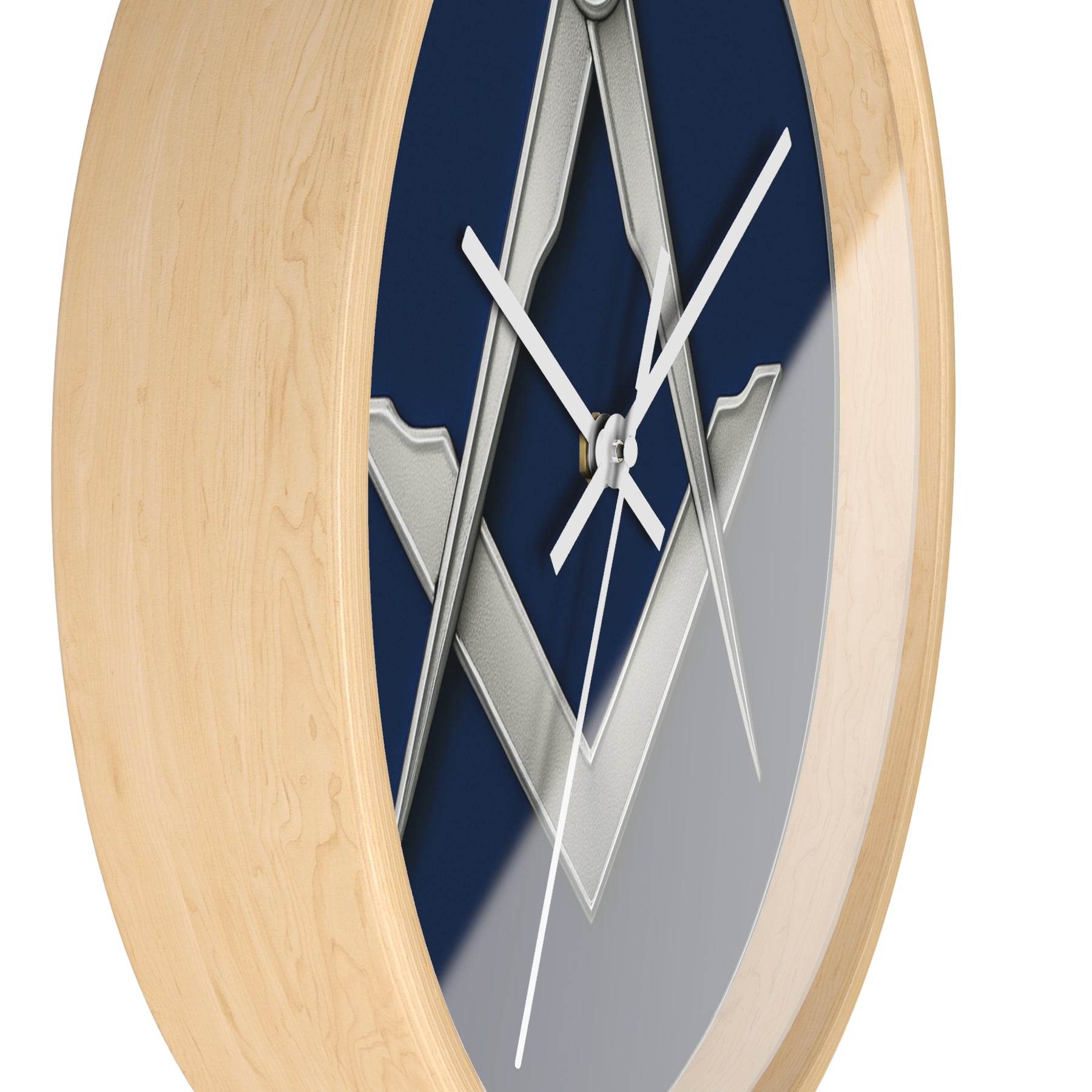 Master Mason Blue Lodge Clock - Minimalist Square & Compass in Wooden Frame - Bricks Masons