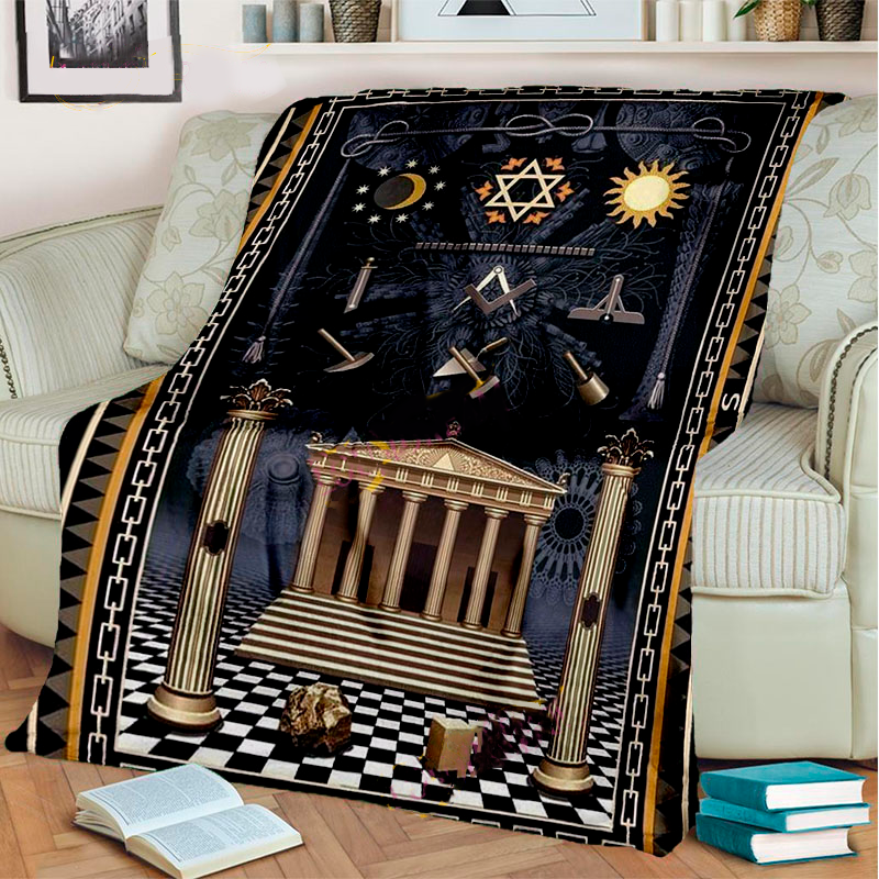 Master Mason Blue Lodge Blanket - 3D Printed Square and Compass G Flannel - Bricks Masons