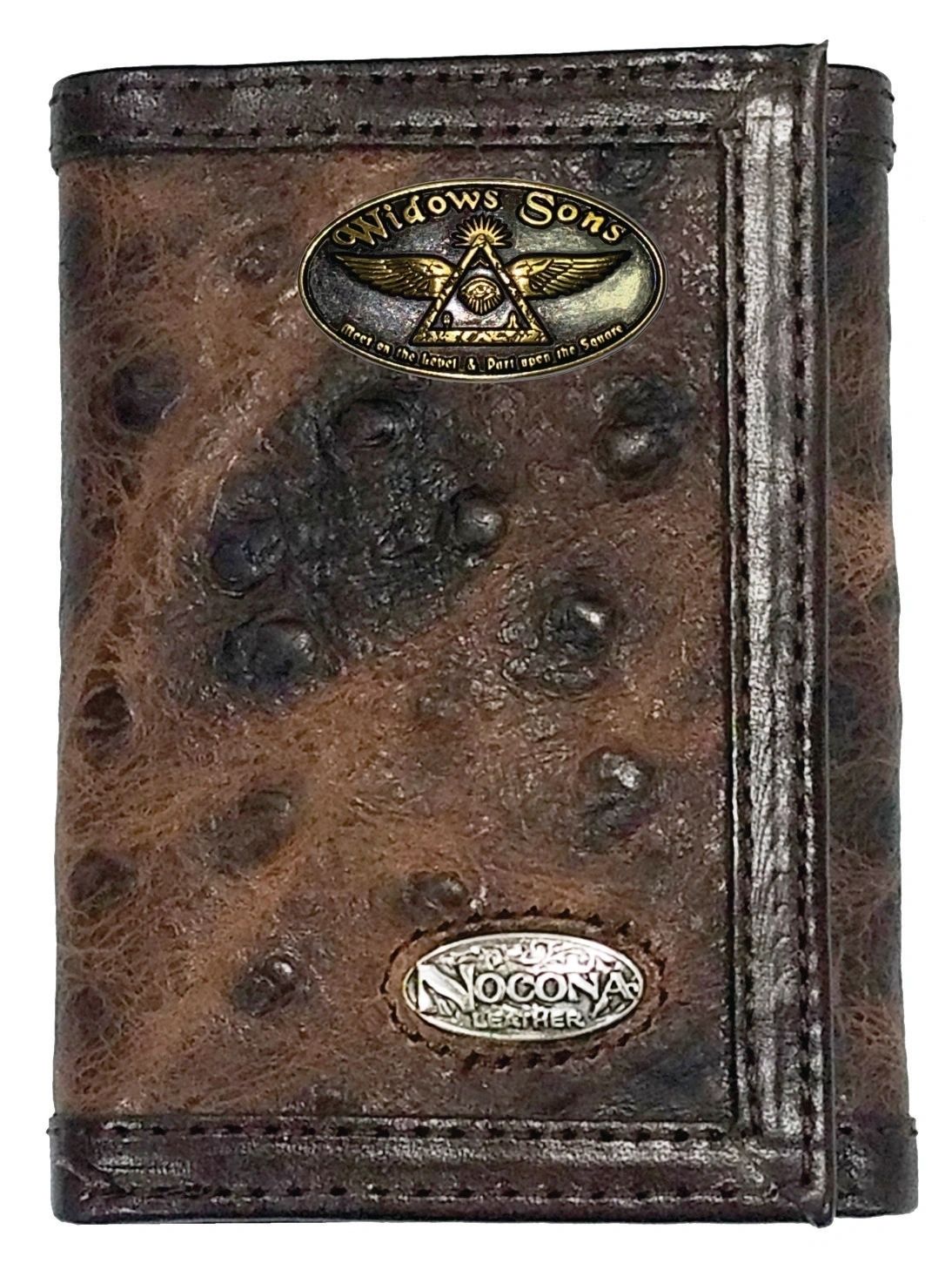 Widows Sons Wallet - Dark Brown Ostrich Print Nocona Trifold - Bricks Masons