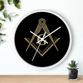 Master Mason Blue Lodge Clock - Golden S&C G on Black Dial - Bricks Masons