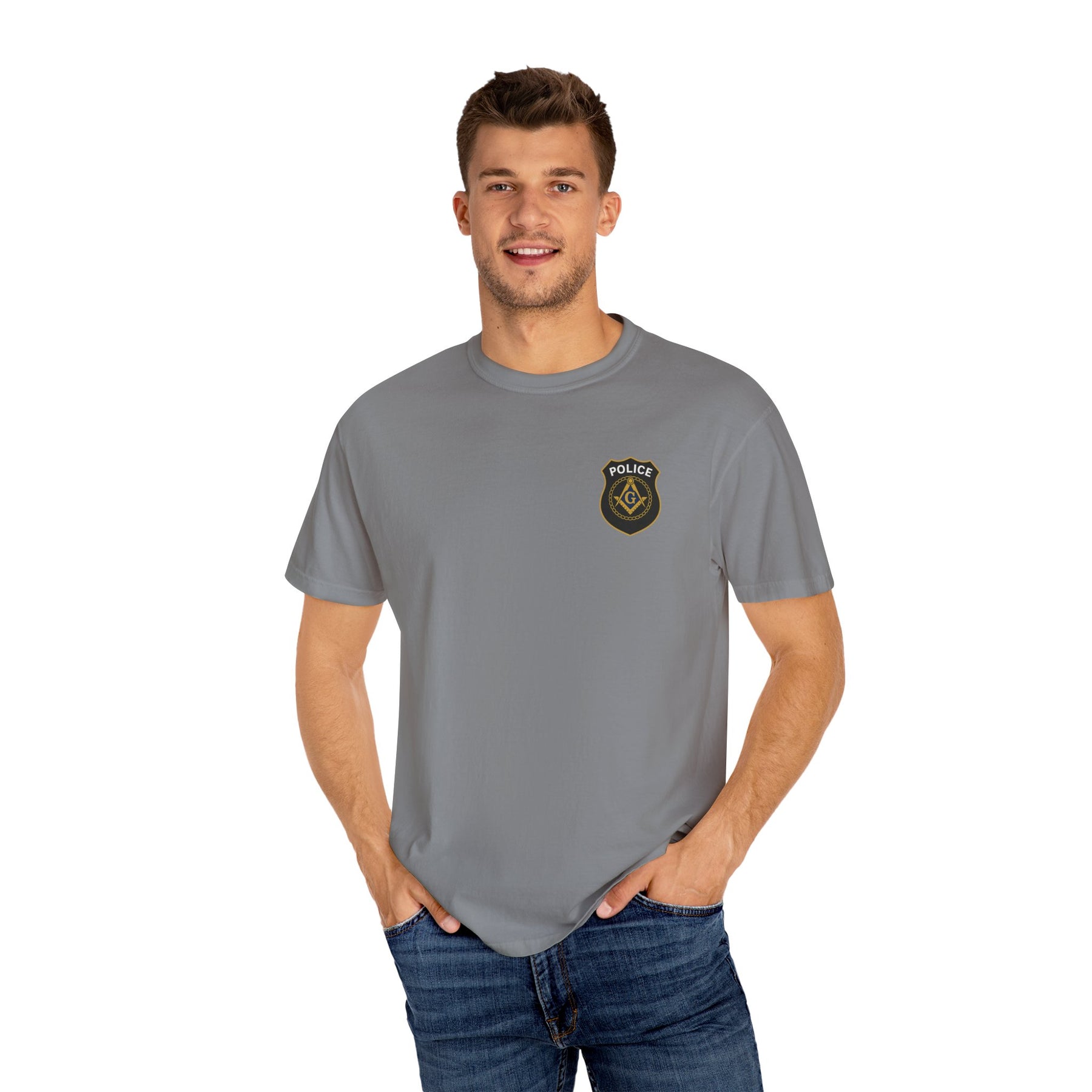 Master Mason Blue Lodge T-Shirt - Police Mason Garment-Dyed Tee - Bricks Masons