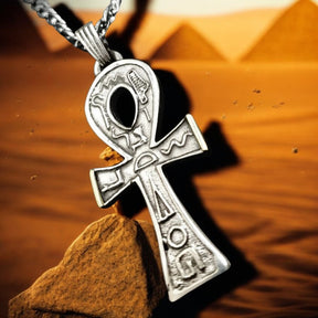 Egyptian Ankh Cross of Life Pendant in Silver 6 x 2.5 cm 13.5 g with Steel Chain Art 619 - Bricks Masons
