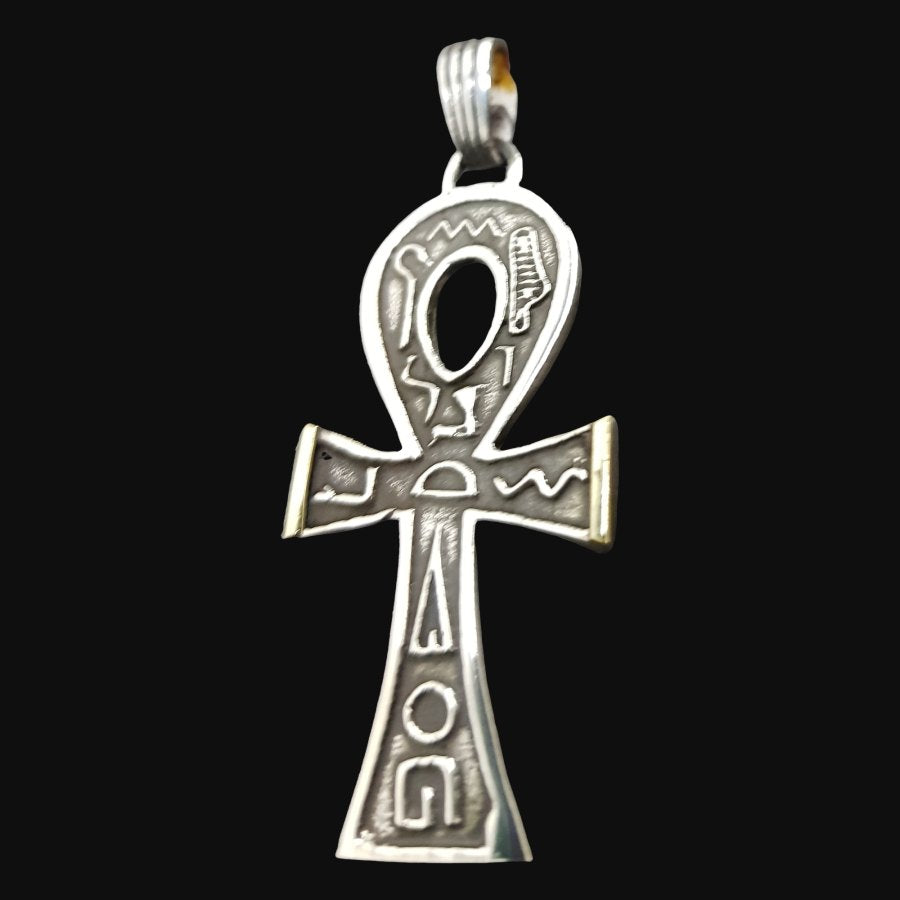Egyptian Ankh Cross of Life Pendant in Silver 6 x 2.5 cm 13.5 g with Steel Chain Art 619 - Bricks Masons