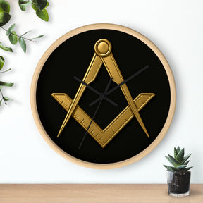 Master Mason Blue Lodge Clock - Classic Square & Compass on Wood Frame - Bricks Masons