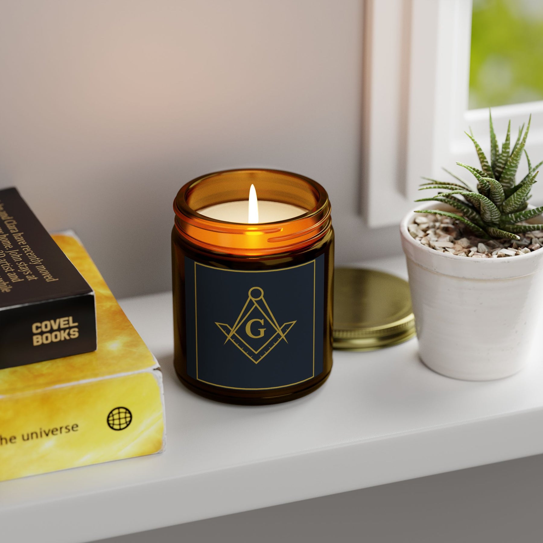 Master Mason Blue Lodge Candle - Scented Coconut Apricot Wax, 4oz & 9oz - Bricks Masons