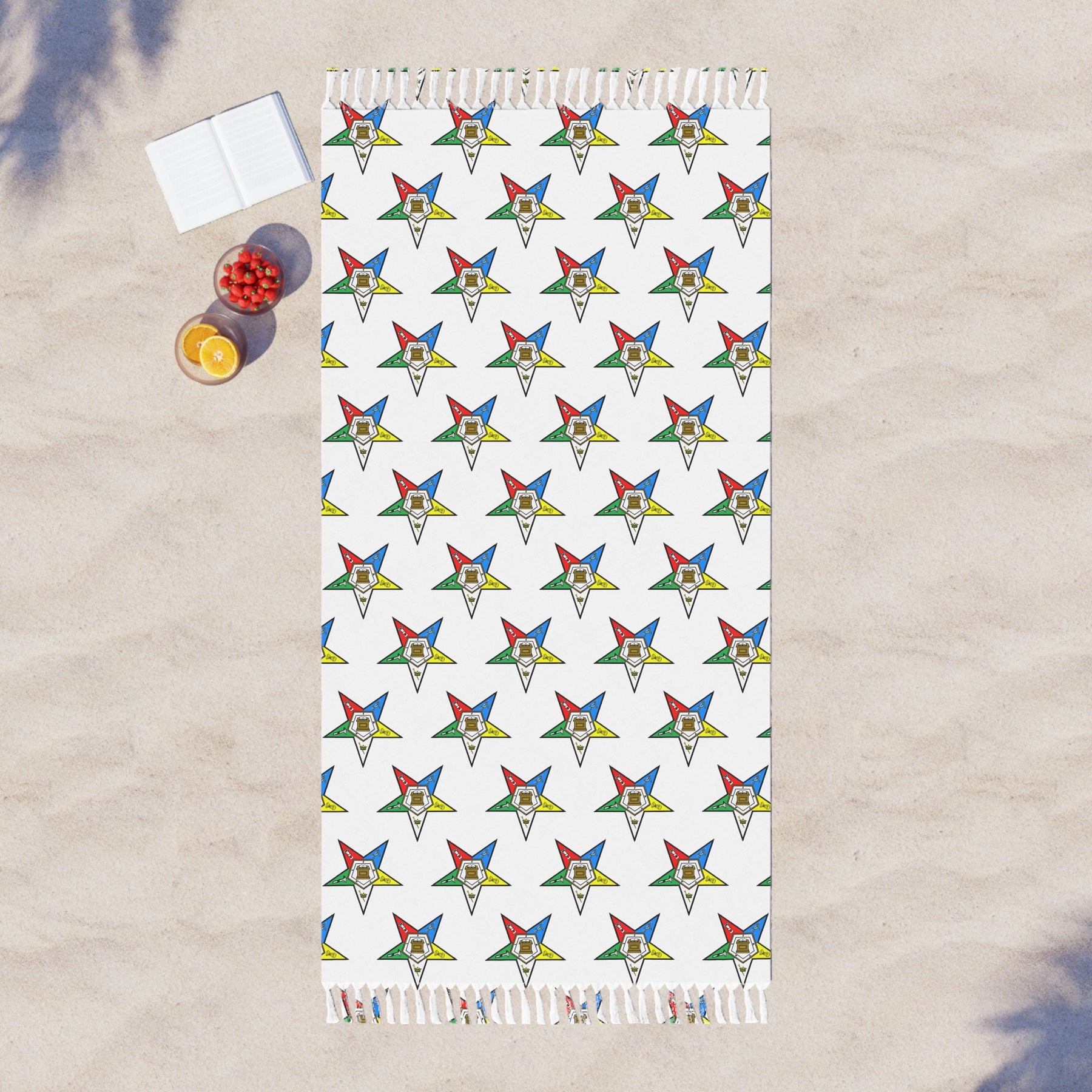 OES Towel - Colorful Stars Polyester With Knotted Tassels - Bricks Masons