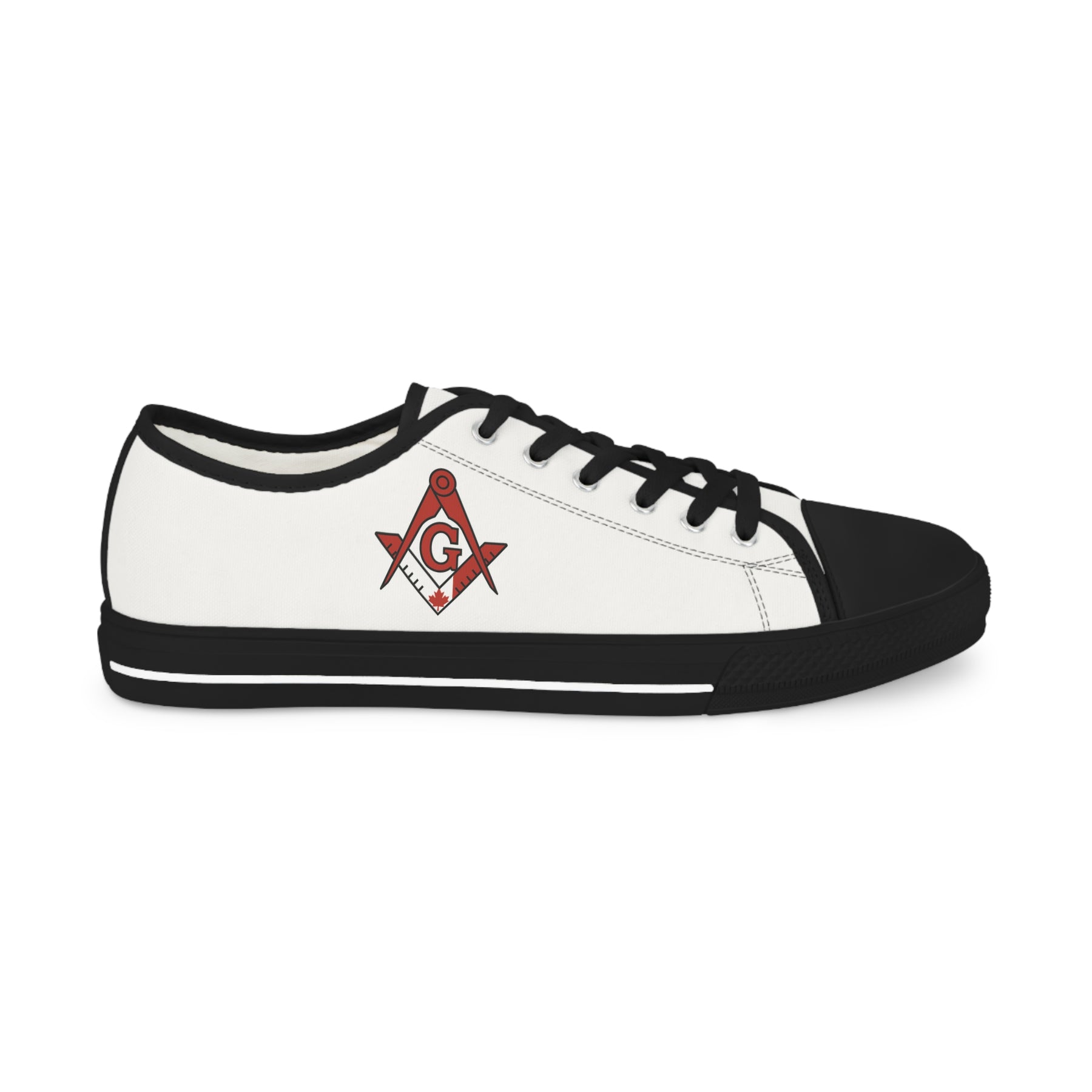 Master Mason Blue Lodge Canada Jurisdiction Sneaker - Low Top Sneaker Black & White S&C G Flag - Bricks Masons