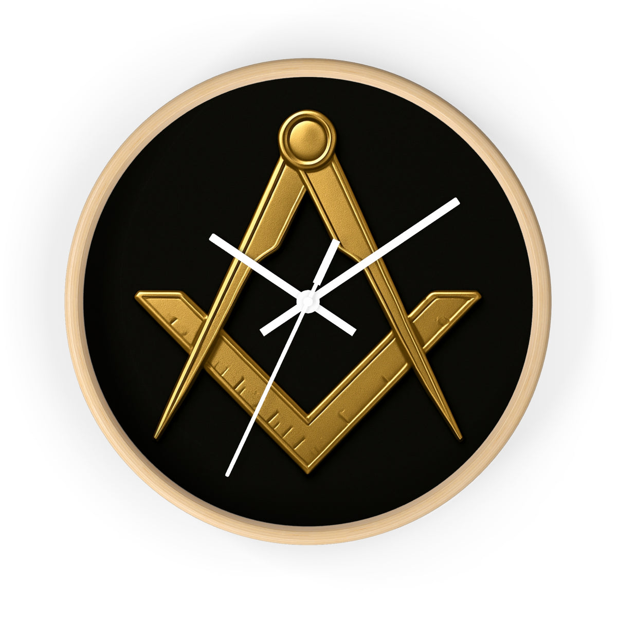 Master Mason Blue Lodge Clock - Classic Square & Compass on Wood Frame - Bricks Masons