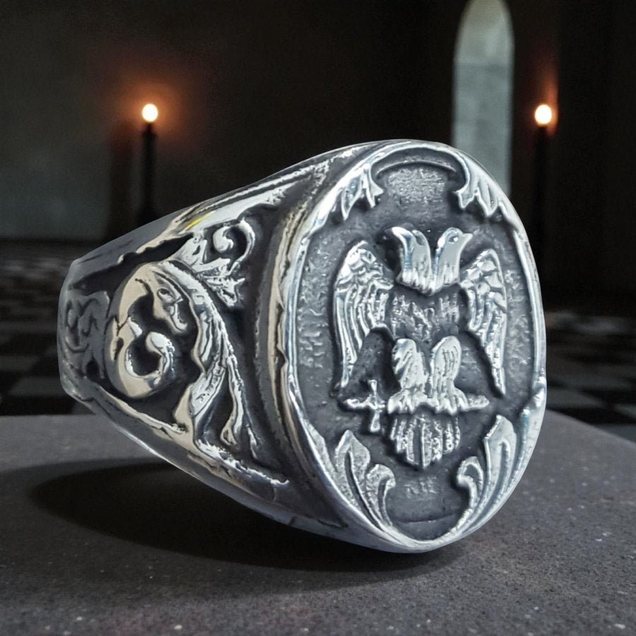 Masonic Ring, 925 Sterling Silver, Double-Headed Eagles, Freemasonry Art. 69 - Bricks Masons