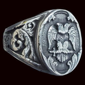 Masonic Ring, 925 Sterling Silver, Double-Headed Eagles, Freemasonry Art. 69 - Bricks Masons