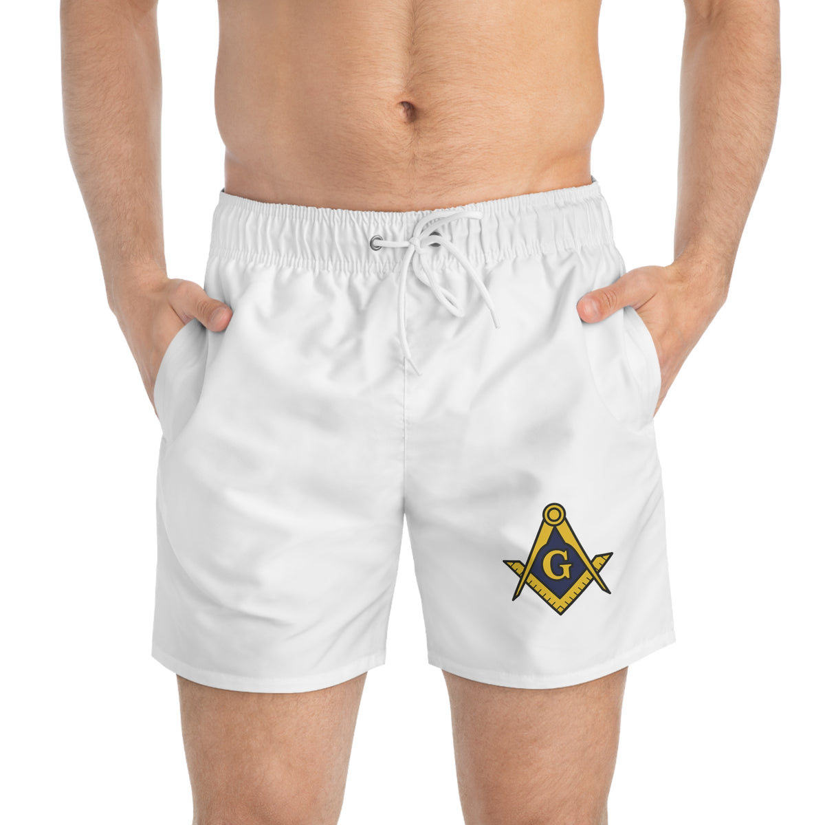 Master Mason Blue Lodge Short - Square & Compass G  Swim Trunk - Bricks Masons